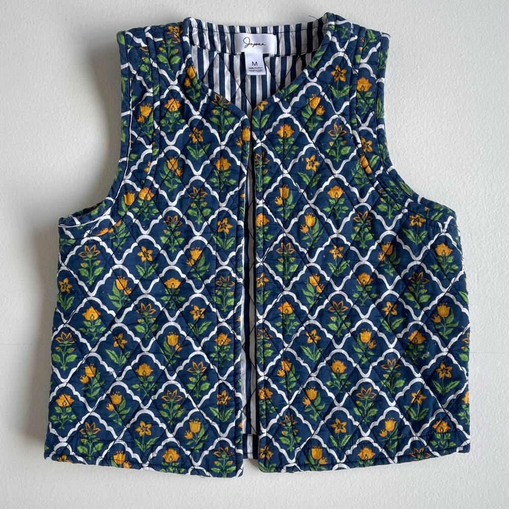 JAPNA Quilted Floral Indian Cotton Open Vest / Sz M / Boho Retro Hippie
